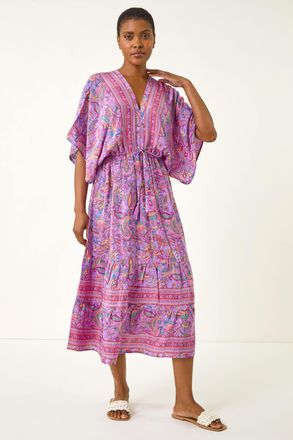 Roman Paisley Print V-Neck Midi Dress