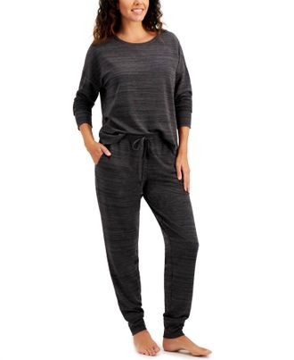 Alfani Womens French Terry Pajama Set In Grey Taupe
