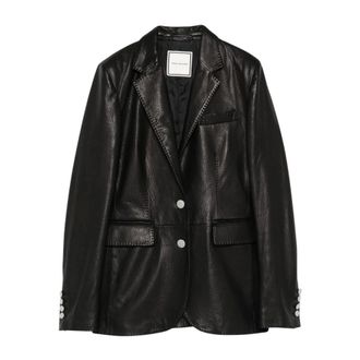 Tagliatore Blazers, female, Black, Size: L Faux Leather Single-Breasted Blazer