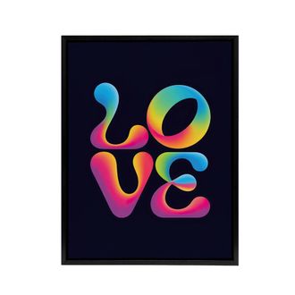 Artery8 Love Funky Retro Colourful Neon Typography Framed Canvas Art Print in Black | Size: W24 x H32