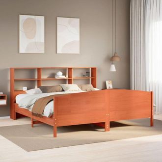 vidaXL Vidaxl - Cama Con Estanter&iacute;a Sin Colch&oacute;n Madera Maciza Marr&oacute;n 200x200 Cm