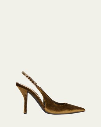 Gucci Signoria Nady Velvet Logo Chain Slingback Pumps