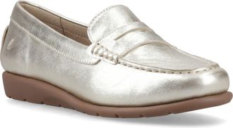 Hush Puppies Shelby Leather Womens Gold Loafers - Size UK 5