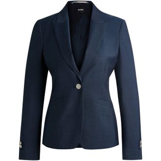 HUGO BOSS Womens Solid Patterned Lapel Collared Blazer in Open Blue - Size 12 UK