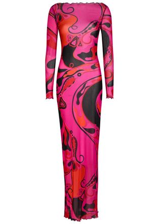 Pucci Printed Stretch-tulle Maxi Dress - Pink - 42 (UK10 / S)