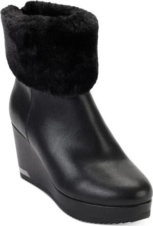 DKNY Dkny Nadra K3201890 Boots Womens Black Leather Wedge Heel Bootie RHS8382