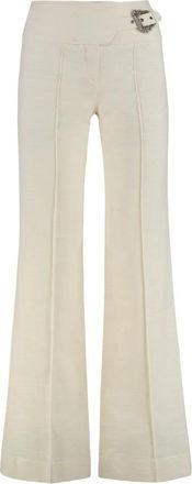 Versace Jeans Couture Broek met Barok gesp - Dames - Wijde Broeken - Beige - 2XS - Katoen - Broeken