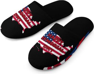 Generic Happy Memorial Day U.S.A Map Mens House Slippers Slip Indoor Slipper On Shoes Warm Outdoor
