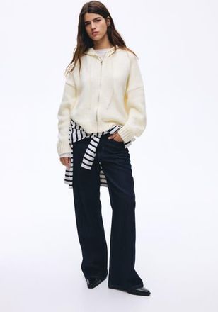 H&M Knitted Zip-through Hoodie in Cream at Nordstrom, Size Xx-Large