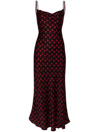 Marine Serre moon-printed satin maxi dress - women - Viscose - 36 - Black