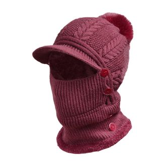 Generic Winter Warm Hats Womens Thermal Knit Baseball Cap Windproof Balaclava Hat Hood Neck Cover Warmer Sets for Outdoor Cycling Ski Sports Red