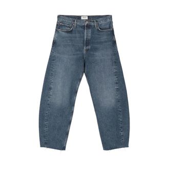 A Gold E Loose Fit Jeans, male, Blue, W32, High-Rise Whiskering Effect Blue Denim Jeans