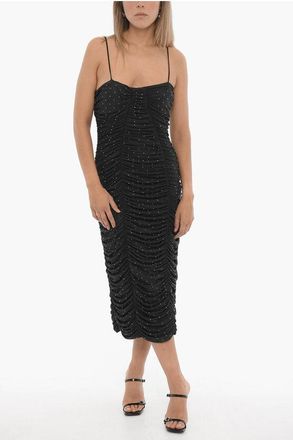 Rotate Midi Draped Dress Embellished with Strass size 40