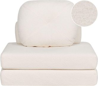 Beliani Beliani - Sof&aacute; Cama Moderno Minimalista De 1 Plaza Puf Cama Individual Con Coj&iacute;n De Boucl&eacute; Blanco Olden