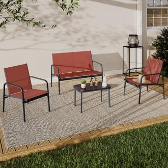 IDMarket Conjunto De Muebles De Jard&iacute;n Tolede Bajo De 4 Plazas Con Sof&aacute;, Sillones Y Mesa De Terracota