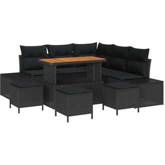 vidaXL Garden Sofa Set with Cushion 9 pcs Black Poly rattan vidaXL