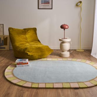 Nazar Rugs Alfombra de lana tejida a mano ovalada pastel 200x290