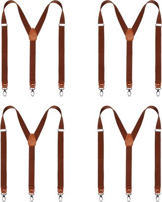 Alizeal Mens 2.5cm Y Shape Braces Adult Adjustable 3-hook Suspender 4 Pcs Set, 082-Coffee-01