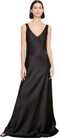 Vince Satijnen Maxi Slipdress met V-hals - Dames - Avondkleed - Zwart - S - Satijn - Kleedjes