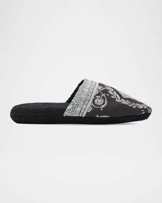 Versace Men & apos;s Barocco-Print Mule Slippers