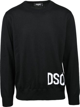 Dsquared2 Classic Fit Black Wool Crew Neck Sweater with Logo Detail
