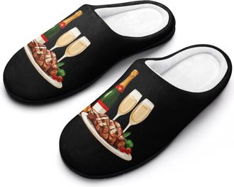 Generic Steak Chicken Champagne Dinner Mens Slippers Memory Foam Winter Warm Sandals Slip On House Shoes Size 7-14