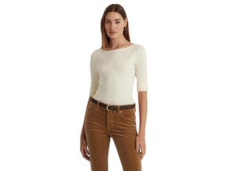 Lauren Ralph Lauren Cotton-Blend Boatneck Top Womens Clothing Mascarpone Cream : XS, Cotton/Elastane
