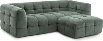 Oviala Sof&aacute; de 3 plazas en madera y poli&eacute;ster y puf verde L 228 cm