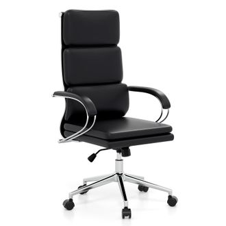 Costway Costway Ergonomic Leather Office Chair Executive Chair w/Adjustable Height-Black in Black