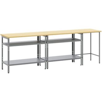 vidaXL Conjunto De Banco De Trabajo Con Estante 3 Pcs Gris Acero Vidaxl