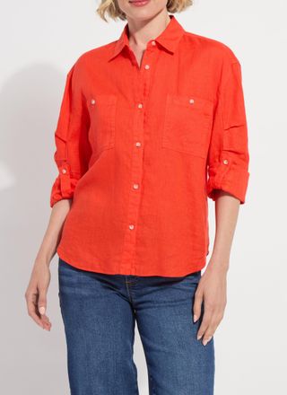 Lyss&eacute; Rose Roll Tab Utility Linen Shirt