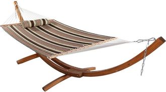 Sunnydaze Quilted Hammock W/ 13 Curved Wood Stand-Sandy Beach- 400-Lb. Capacity