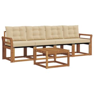 vidaXL Conjunto De Sof&aacute;s De Exterior Con Coj&iacute;n 5 Pcs Natural Y Beige Vidaxl