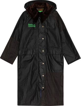 Ganni x Barbour hooded panelled coat - women - Fabric - 34 - Black