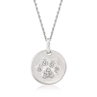 Ross-Simons Paw-Print Necklace With Diamond Accents in Sterling Silver