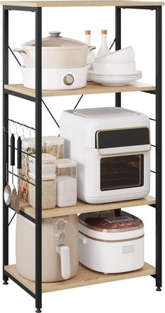 Woltu Estanter&iacute;a De Cocina Estante Para Microondas Estante De Baker Estante De Metal Y Madera Con 4 Estantes Aprox 60 X 40 X 123 5 Cm Roble + Negro - Woltu