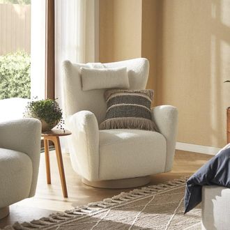 Castlery Colette Swivel Armchair by Castlery, White, Bentwood, Swivel Base