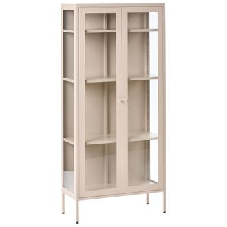 Beliani Vitrina Alta De Metal 2 Puertas Con Elementos De Vidrio Estilo Industrial Moderno Beige Harty