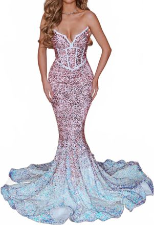 Portia & Scarlett Strapless V Neck Sequins Gown In Rose Gold Ombre