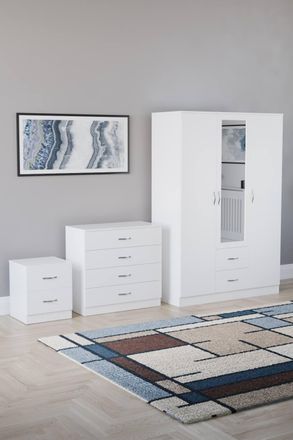 Home Discount Vida Designs 3Pc Bedroom Set 2Bedside, 4 Drawer Chest, Mirror Wardrobe in White