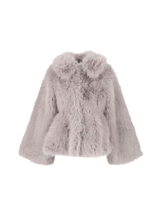 Rotate Light Gray Faux Fur Flared Jacket