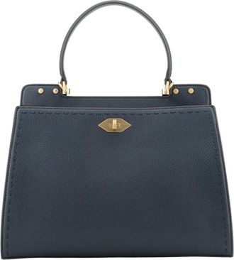 Pourchet Tassen, Dames, Blauw, ONE Size, Leer, Marine handtas Maat L - van leer