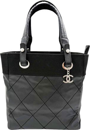 Chanel Black Coated Canvas Leather Tote Bag (Pre-Owned)