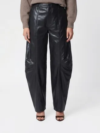 Rotate Pantaloni baggy in pelle di agnello liscia a vita alta e gamba larga