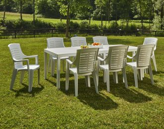 Dmora Mesa De Jard&iacute;n Susa, Mesa De Comedor Extensible Rectangular, Mesa De Jard&iacute;n Extensible 100% Made In Italy, 150x90h72 Cm, Blanco, Con Embalaje Reforzad
