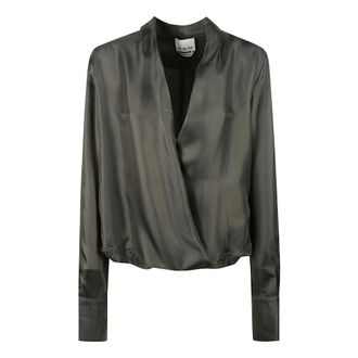 SA SU PHI Criss Cross Silk Twill Shirt - Dames - Blouses & Shirts - Groen - Maat: XL Zijde
