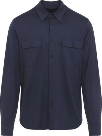 Tom Ford Bland Military Shirt - Heren - Casual Overhemden - Blauw - M - Katoen - Overhemden