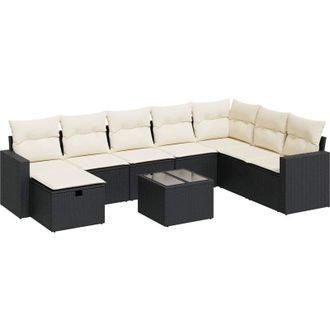 vidaXL Set De Sof&aacute;s De Jard&iacute;n Con Cojines 9 Pzas Rat&aacute;n Sint&eacute;tico Negro Vidaxl