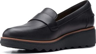 Clarks Womens Clarks Womens - Sharon Gracie Black Leather With Dark Tan Welt 6.5m Penny Loafer, Black Leather With Dark Tan Welt, 4 UK (37 EU)