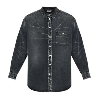 Moschino Denim Shirts, male, Gray, Size: L Denim shirt with logo